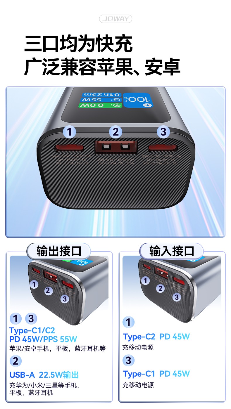 JP326 55W时光机智慧移动电源_移动电源_深圳市royal皇家88电源有限公司